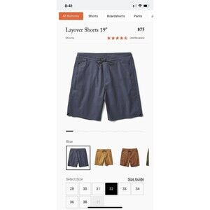 Roark Layover Hybrid Shorts Navy Mens 34 NWOT